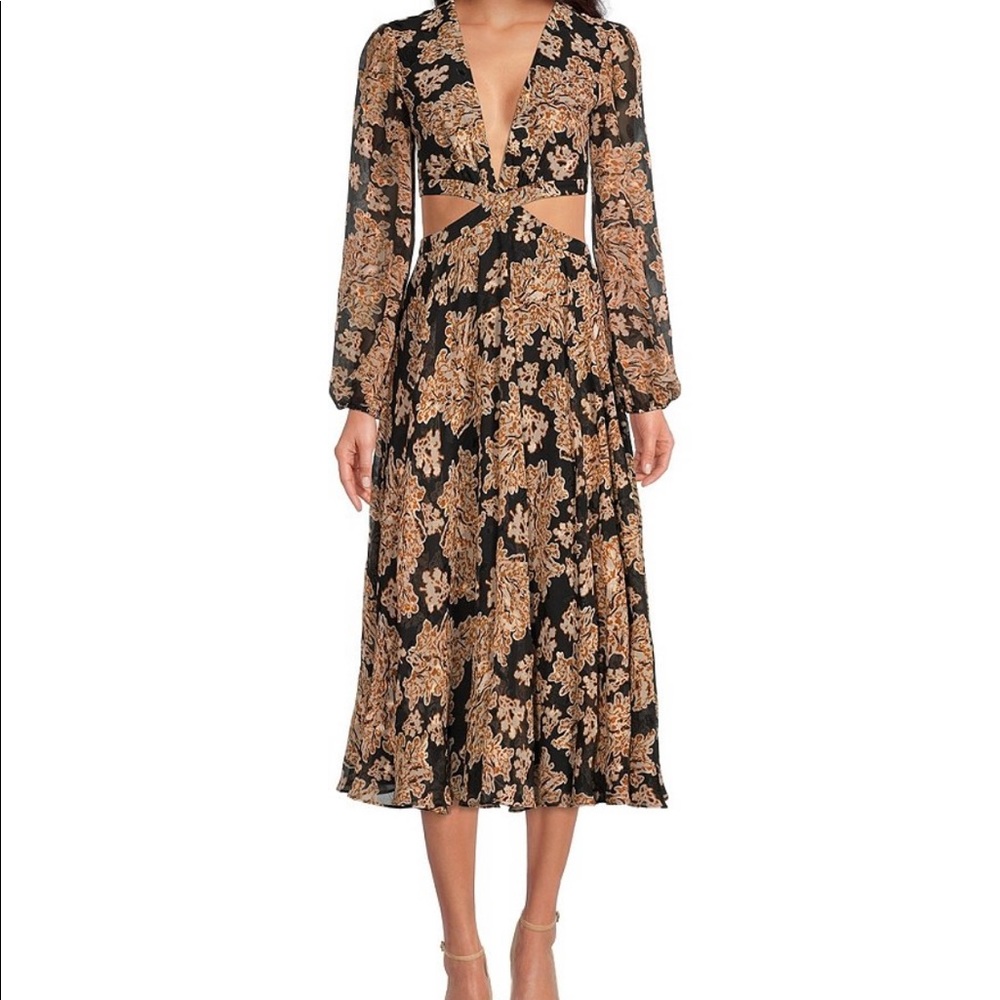 Marisol Jacquard Cut-Out Long Sleeve V-Neck Dress